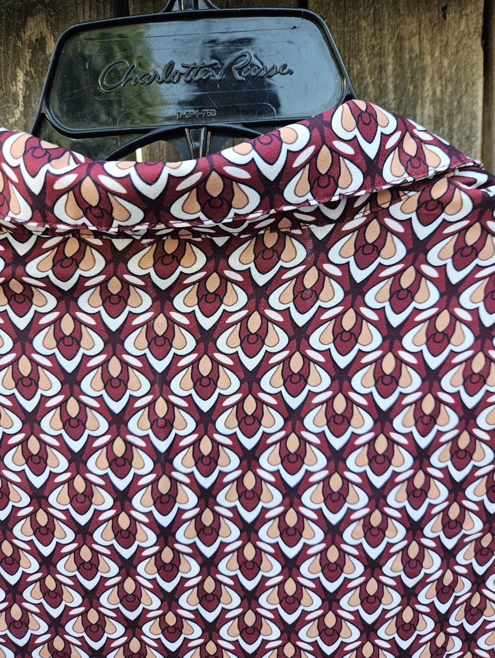 Fashion Woven Geometric Button-Front Blouse - Burgundy Women's Size XL - Picture 13 of 16